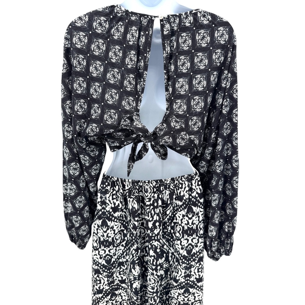 Abercrombie & Fitch‎ Black White Boho Ring Cutout Maxi Dress LP Long Sleeve - Picture 6 of 8